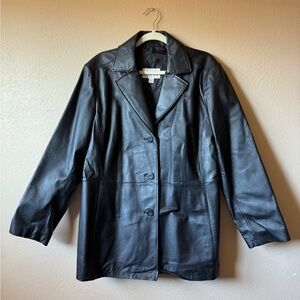 Worthington |Womens Jacket Black Leather Collared Buttons Pockets Lined |Size XL